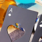 Stainless Steel Poker Bottle Opener with ace symbols on a colorful background