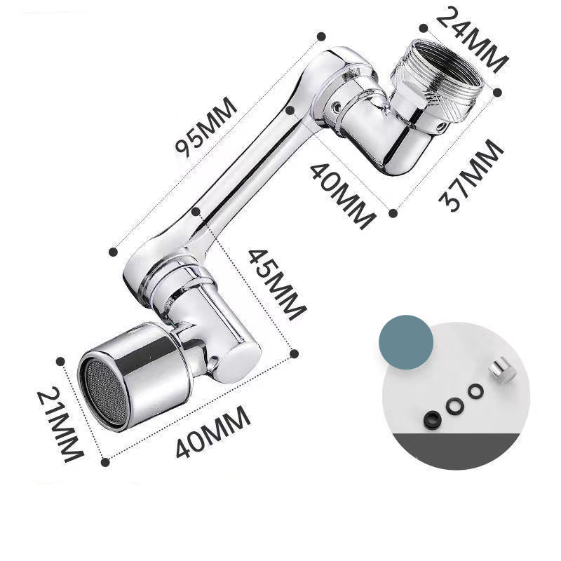 Chrome kitchen faucet with dimensions labeled on a white background