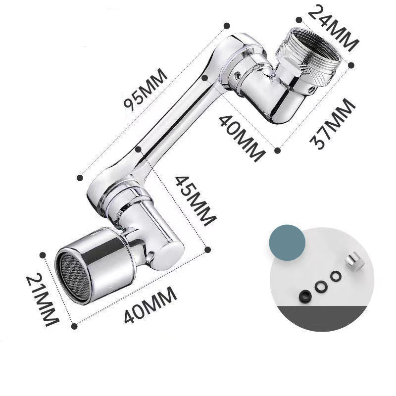 Chrome kitchen faucet with dimensions labeled on a white background